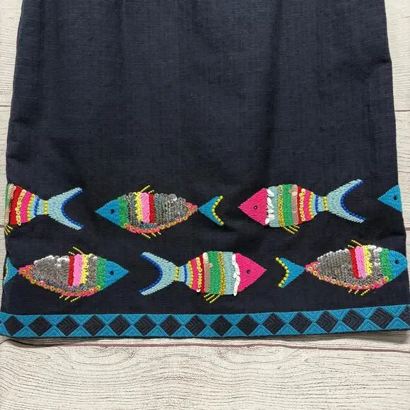 Talbots Petite Navy Twill Sequin Fish Embroidered Sheath Dress size 8 - Picture 3 of 9